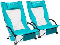 KingCamp Folding Beach Chair for Adults 2 Pack High Back Lightweight Portable Backpack Chair with Cup Holder Pocket Headrest Carry Bag for Outdoor Camping Sand Concert Lawn Festival Sports, Cyan