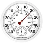 Outdoor Thermometers for Patio, 10'' Indoor Outdoor Thermometer Wireless, No Battery Needed Outside Thermometer for Home Garden Decorative (White)