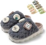 FRZTOUR Fluffy Warm Slippers for Women and Men - Cute Cartoon Smile House Slippers with Furry Plush, Comfy Indoor and Outdoor Non-Slip Shoes, Grey, 7.5-8.5 Women/7-8 Men