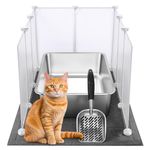 Essenhome Extra Large Giant Stainless Steel Litter Box for Cats(24 x 16 x 6 inches) with Metal Cat Litter Scoop,8 Litter Splash Shield and Cat Litter Mat,Easy Clean,Non Stick,Odor Control
