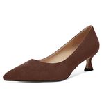 ROSERWISH Womens Slip On Casual Office Suede Pointed Toe Elegant Kitten Low Heel Pumps Dress Shoes 2 Inch, Caramel Brown, 7.5