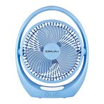 Bajaj Pygmy Go 178 mm Mini Fan with LED Lighting| Rechargeable Fan| USB Charging Fan| 4-hours Battery Backup| 3 Fan Speed| 2-Light Brightness Setting| High Speed Table Fan| Blue Portable Fan