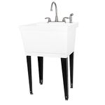 Utility Sink Laundry Tub with Gooseneck Faucet by JS Jackson Supplies, Heavy Duty Sinks for Basement, Laundry Room, Garage or Shop, Large Standing Wash Station (Stainless Steel Faucet)