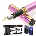 Dryden Designs Fountain Pen - Medium Nib | Includes 24 Ink Cartridges and Ink Refill Converter | Calligraphy Pen, Consistent Writing, Smooth Flow - Luscious Pink