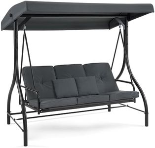 M MCombo Balancelle hollywoodienne avec Fonction de Couchage, balancelle de Jardin 3 Places résistante aux intempéries, Banc de balancelle d'extérieur avec Toit réglable, 4088 (Gris foncé)