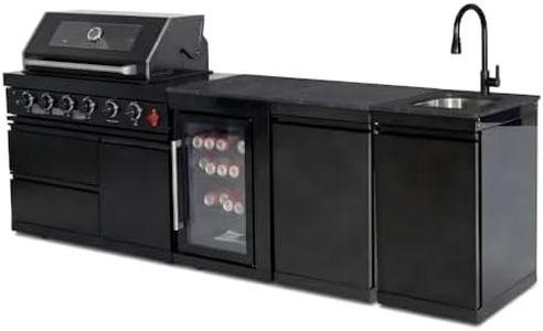 104-Inch Island Gas Grill,4-Burner Stainless Steel Gas Outdoor Kitchen Bar Barbecue Island Grill + Wine Cooler Compact Refrigerator + Marble Countertops + Stainless steel Sink (104-Inch 4-Burner)