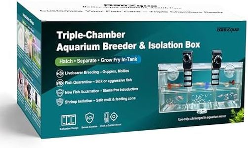 BaoZqua Triple-Chamber Aquarium Fish Breeder & Isolation Box, Transparent Hatching Incubator Tank with Suction Cups & Hook, Nursery for Livebearer Guppy Fry Breeding and Betta Fish, Shrimp Quarantine