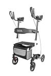 KMINA - Upright Rollator Walker with Seat and Back Support, Folding Stand Up Walker with Armrest, Upright Walkers for Elderly Adjustable, Stand Up Rolling Walker with Forearm Support