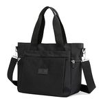 Women Multi-pocket Shoulder Bag Waterproof Nylon Top Handle Satchel Purse Cross-body Handbags Tote Bag Black