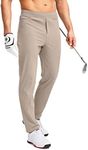 Pudolla Men's Golf Pants Stretch Sweatpants with Zipper Pockets Slim Fit Work Casual Joggers Pants for Men, Light Khaki, Large