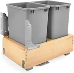 Rev-A-Shelf 4WCBM-18DM-2 Double 35-Quart Maple Bottom Mount Pullout Waste Container Trash Cans with Soft Open & Close Slide System, Metallic Silver