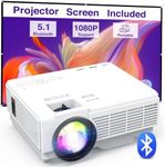 Mini Projector Portable with Screen, YOOYAA Bluetooth Projector Full HD 1080P 10000L, Outdoor Home Cinema Video Projector, 50% Zoom, Compatible with Smartphone/Laptop/TV Stick