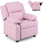 Costzon Kids Recliner, Leather Recliner Chair w/Footrest, Armrest Storage, Headrest & Lumbar Support, Ergonomic Lounge Chair for Gaming Room, Adjustable Pink Recliner Sofa for Boys Girls (Pink)