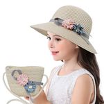 Bienvenu Girls Straw Hat with Pocket Girls Sun Hat Set Straw Suit - beige - One Size