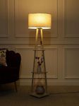 Max Light Shade Floor Lamp in Solid Wood & Natural Wood with Shelf Blue Shade for Living Room,Bedrooms, Colour (Beige)