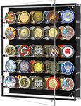 Challenge Coin Wall Display Case, Acrylic Military Challenge Coin Holder with Removable Shelves and Magnetic Door,Coin Box fits 45 Military Medals Poker Chip