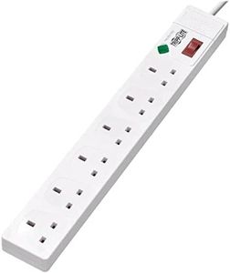 6-Outlet Surge Protector - British BS1363A Outlets, 220-250V AC, 13A, 1.8 m Cord, BS1363A Plug, White