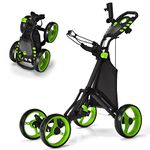 Tangkula Golf Push Pull Cart, Lightweight Aluminum Collapsible 4 Wheels Golf Push Cart, Golf Trolley with Foot Brake, Free Cup Holder & Umbrella Holder, Height-Adjustable Handle