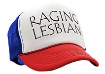 The Goozler Raging Lesbian - Funny LGBTQ Gay homo - Adult Trucker Cap Hat, RWB