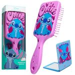 Disney Detangle Hair Brush for Women Teenagers Girls, Paddle Brush and Compact Mirror Set - Gifts for Girls (Pink/Blue Stitch)