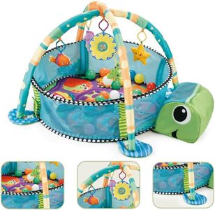 Infant Sleeping Carpet Turtle Ocean Ball Pit – Soft Baby Activity Gym Play Mat with 20 Balls & Toys – Round Exercise Floor Mat for Babies 0-24 Months & Toddlers 2-4 Years (85cm x 85cm x 56cm)