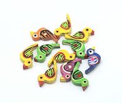 Craft Affair | Wooden Bird Beads | (2.5 cm) Pack of 10 | for Beading, Jewellery Making & Art Craft Work, Dresses, Beading, Pendant Jewellery Making, DIY Crafts & School Project - Multicolored