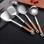 Kankuwar 4pcs Stainless Steel Wok and Slotted Spatula,Ladle, Skimmer Chinese Wok Utensils for Grilling, Scraping, Serving, Straining Soup Ladle, Flipper Spatulas, Food Strainer Skimmer for Cooking