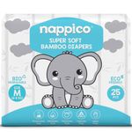 Nappico Ultra Soft Organic Bamboo Diapers | Tape Diaper | Medium (M) Size | For 6-11 kg | Super Dry | Quick Absorption | With Wetness Indicator | Leak-Proof | Rash-Free | Unisex | 25 Count | Pack of 1