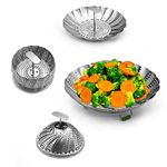 Food-Grade Stainless Steel Steamers Vegetable Steamers Basket with Extendable Handle and Foldable Silicone Feet，Strainer Insert for Pots, Pans, Crock Pots & More 9inch