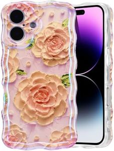 EYZUTAK Case for New Phone, Colorful Retro Oil Painting Flower Laser Glossy Pattern Cute Curly Wave Edge Exquisite Phone Cover Stylish Durable TPU Protective Case for Girl Women - Pink Peony