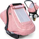 Waterproof Baby Car Seat Cover，YVMVDV Patented Pink Cold Weather Carseat Cover for Babies,Infant Car Seat Cover Canopy for Girls, Windproof Car Seat Canopy for Girls, Keeps Babies Warm and Cozy