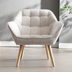 chairus Upholstered Tub Chairs Linen Single Sofa Accent Chair for Living Room Modern Armchair Cocktail Chair with Wooden Legs (Beige-1)