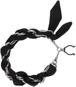 Royal RC Canes Luxury Silk Satin Scarf with Chain Wrist Strap and Clip Holder for Cane Shaft - Designer Silk Scarf with Chain (Black-Silver, Smaller Size (16mm-18mm Size))