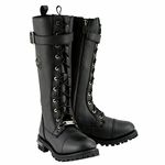 Milwaukee Leather MBL9355 Women's Black 14-inch Lace-Up High-Rise Leather Boots with Calf Buckle - 9