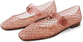 DOEYG Pink Jelly Ballet Flats for Women Jelly Sandals Shoes Women Beach Jellies Mary Jane Flats Ballerina Shoes Size 9