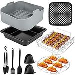 Air Fryer Accessories 8.5 Inch, 8.5 PCS Air Fryer Accessory Set with Silicone Air Fryer Liner Compatible for Instant Pot 5.7L, Uten 5.5L, Tefal 6.2L, Cosori 6.4L, Tower 7L Square Basket Airfryer