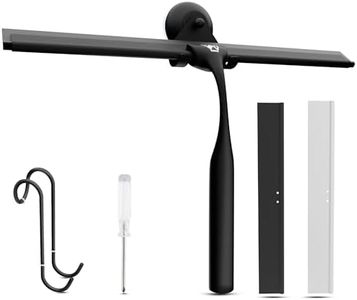 Wunset 25 CM Raclette Douche, Grande Raclette Noire - Set 6 Pièces avec 2 Lèvres en Silicone De Rechange, Nettoyeur pour Douche, Salle De Bain, Carreaux, Miroirs, Fenêtres (25 CM, Noir)