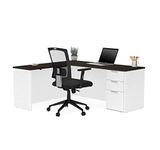 Bestar Pro-Concept Plus L-Shaped Desk with Pedestal, White & Deep Grey