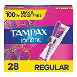 Tampax, Radiant Tampons, Plastic Applicator, Regular Absorbency, 28 Count