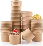 100 Pack Ice Cream Cups, 8 oz Disposable Paper Bowl, Brown Paper Dessert Bowl, Small Deli Food Container for Hot & Cold Food Soup Yogurt Snack Salad Sundae