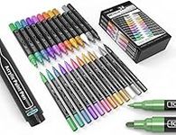 24 Acrylic Paint Pens Markers Set Special Color Series For Rock Painting, Pebbles, Plastic, Canvas, Glass, Mugs, Journaling, Multi Surfaces. Opaque, Waterbased, Quick Drying (METALLIC COMBO)