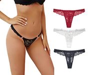 marysgift Thongs Lace Knickers Women Bikini Underwear Female Bow-Knot Low Waist Panties Pack of 3 (T03,M UK 6 8)