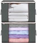 Budding Joy 2 Pack 90L Storage Bags, Large clothes storage bags with Zips Durable Handles Thick Fabric for Clothes, Bedding, Blankets, Comforters and Toys (Gray)