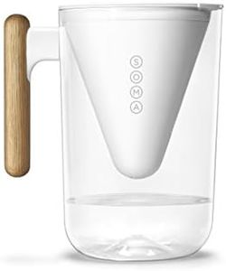 Soma Water Pitcher Jug with Filter, Clear/White, 10-Cup/80Oz/2.3 Liters Capacity Liquid Container,Fridge Friendly Size, Drinking Water Purifier No-Spill Pouring Spout, Easy to Fill Lid, Shatterproof