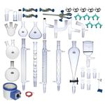ISKO® Borosilicate Glass Advanced Organic Chemistry Lab Glassware Kit, Laboratory Glassware Distillation Apparatus with 1 Stand and 1 ltr. heating mantle (43 items)