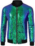 Lars Amadeus Men's Varsity Jacket Halloween Party Disco Shiny Sparkly Glitter Sequins Bomber Jacket Green Medium