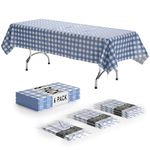 Picnic Table Cover - 6 Pack Premium Rectangle Plastic Tablecloth - Blue & White Checkered BBQ Plastic Table Cover - Gingham Checkerboard Disposable Plastic Tablecloth 54" x 108" Rectangle -Exquisite