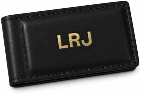 Northwind Luxury Personalized Leather Money Clip, Handmade in USA Full Grain Slim Wallet for Men with Magnetic Closure, Custom Engraved Monogram Gift for Dad, Husband, Groomsmen, Anniversary (Black)