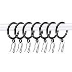 Adiyer 28pcs 1.5-Inch Drapery Rings Black Curtain Rings with Eyelet for Curtain Rod (Pin-on Hooks Included)