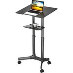 BONTEC Mobile Standing Laptop Desk Converter, Sit Stand Desk with Wheels, Height Adjustable Home Office Desk Workstation, Rolling Desk Laptop Cart with Storage Tray, Black